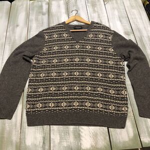 Brooks Brothers Sweater Mens Size Large V Neck Camel Hair Pullover Geometric